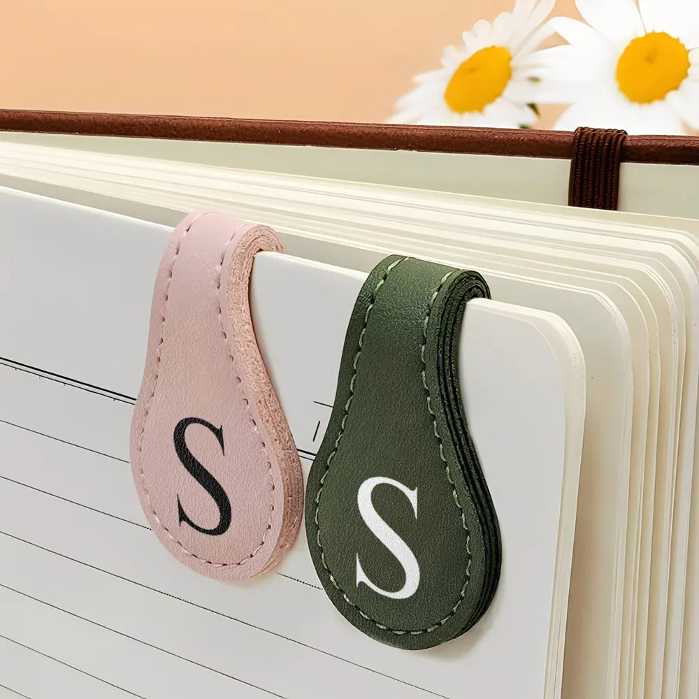 Reading,Gift For Yourself,Gift For Women,Happy - Simple Monogram Book Keepsake - Personalized Circle Leather Magnetic Bookmark