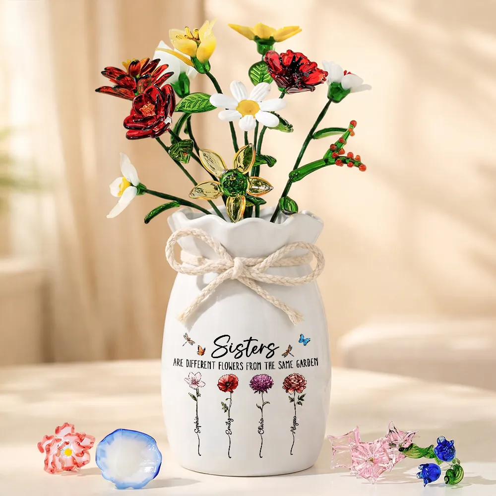 Gift For Sisters,Gift For Sibling,Happy - Sisters Are Different Flowers From The Same Garden - Personalized Glass Birth Month Flower