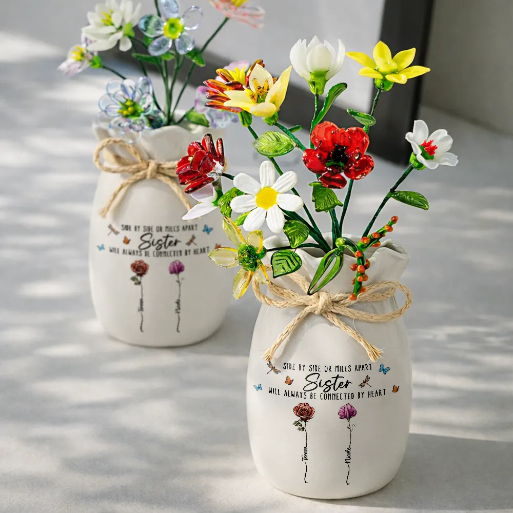 Gift For Sisters,Gift For Sibling,Happy - Sisters Are Different Flowers From The Same Garden - Personalized Glass Birth Month Flower