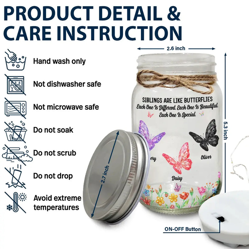 Gift For Sisters,Gift For Women,Happy - Sisters Are Like Butterflies Crytal Effect - Personalized Mason Jar Light