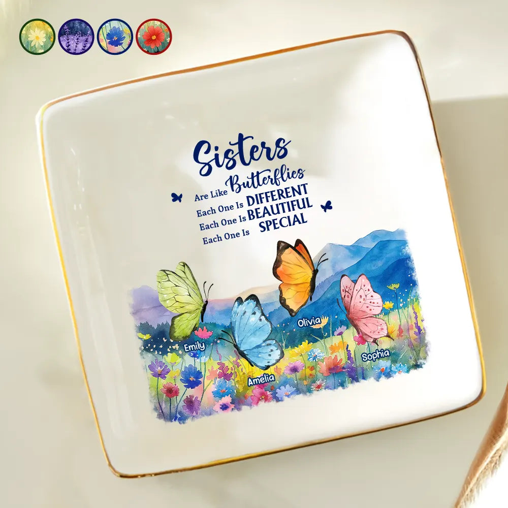 Sisters Besties Are Like Butterflies Watercolor - Personalized Ring Dish