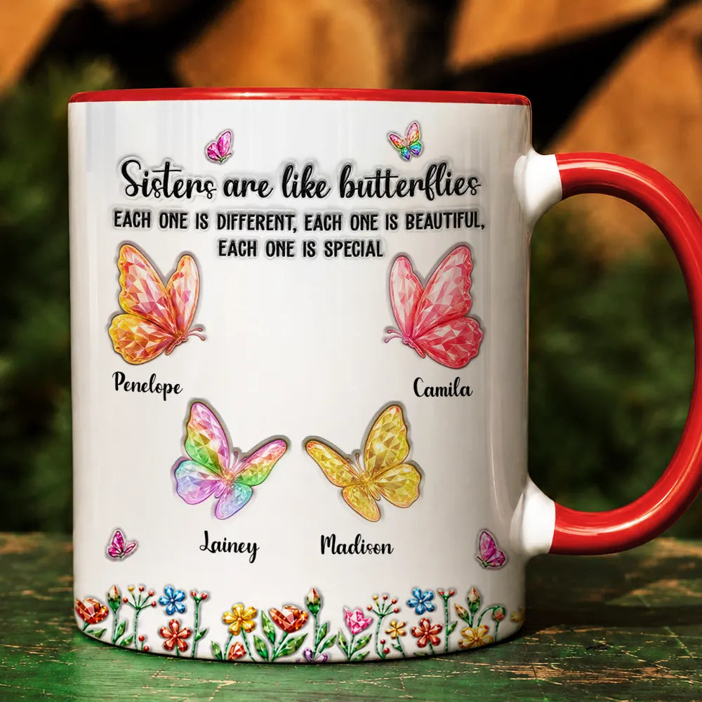 Sentimental,Gift For Cousin,Christmas,Gift For Sister,Gift For Sibling,Icon - Sisters Are Like Butterflies Crystal 3D Inflated Effect - Personalized Mug