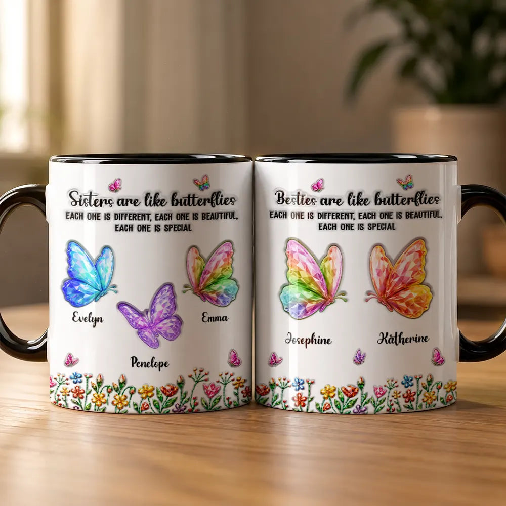 Sentimental,Gift For Cousin,Christmas,Gift For Sister,Gift For Sibling,Icon - Sisters Are Like Butterflies Crystal 3D Inflated Effect - Personalized Mug