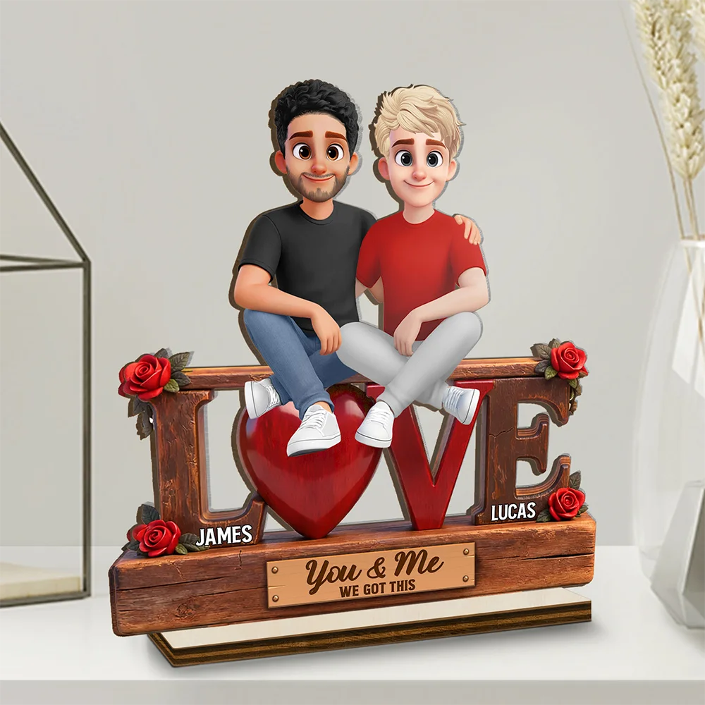 Gift For Couples,Old Couples,Gift For Husband,Gift For Wife,Gift For Boyfriend,Gift For Girlfriend,Love - Sitting Couple 3D Effect You & Me We Got This - Personalized Custom Shaped 2-Layered Acrylic Wooden Plaque