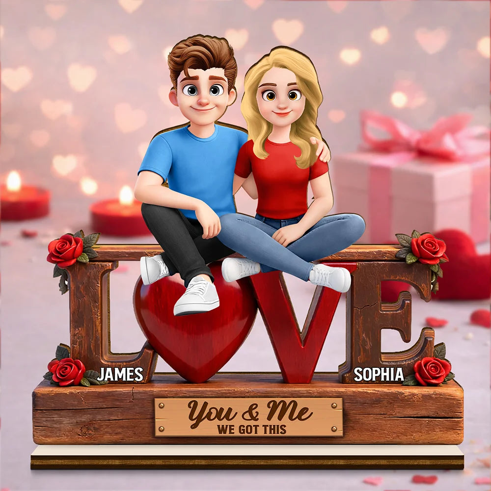 Sitting Couple 3D Effect You & Me We Got This - Personalized Custom Shaped 2-Layered Acrylic Wooden Plaque