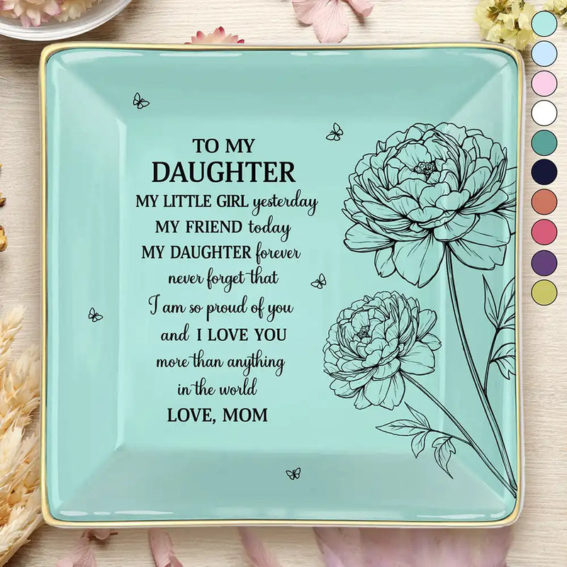 Gift For Daughter,Gift For Women,Happy,Gift For Grandkids - Sketch Birth Flower My Daughter Granddaughter Forever - Personalized Ring Dish