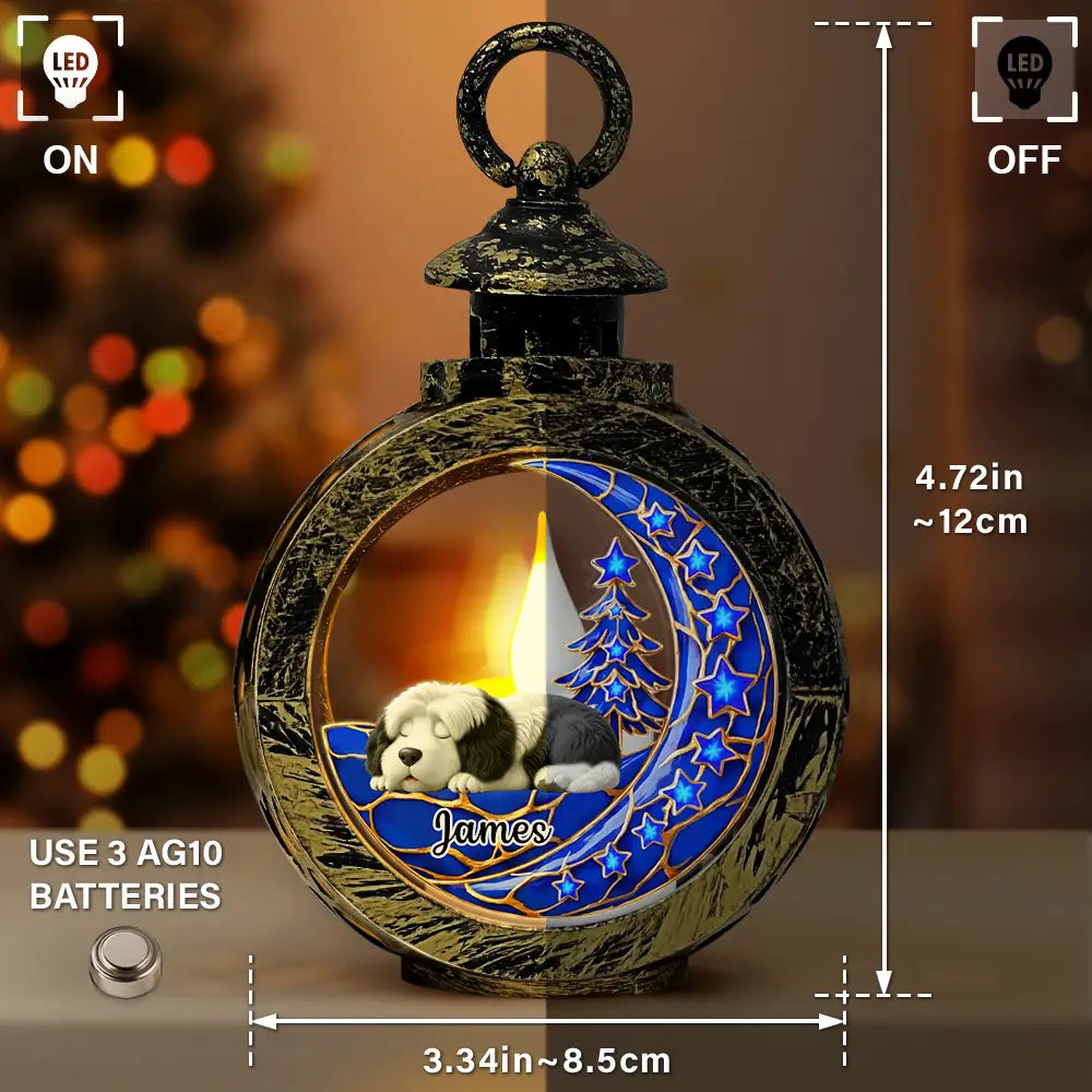 Dog Lovers,Dog Mom,Dog Dad,Dog Couple,Love,Christmas,Top Market - Sleeping Dog With Stars 3D Effect - Personalized Candlelight Lantern Ornament