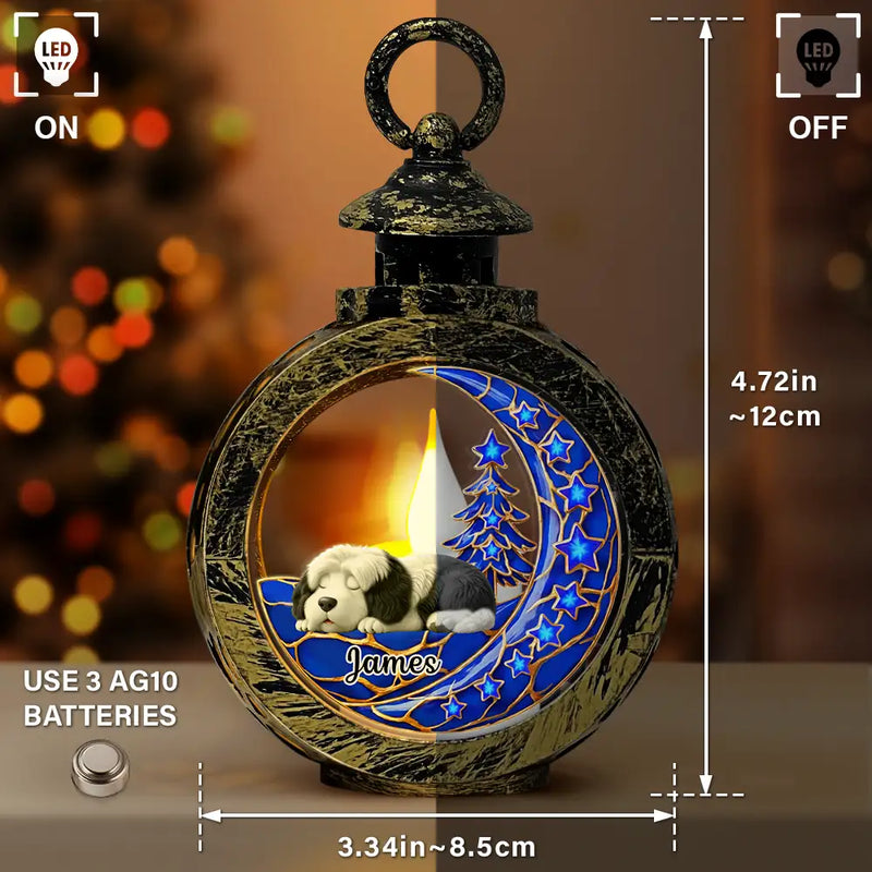 Dog Lovers,Dog Mom,Dog Dad,Dog Couple,Love,Christmas,Top Market - Sleeping Dog With Stars 3D Effect - Personalized Candlelight Lantern Ornament