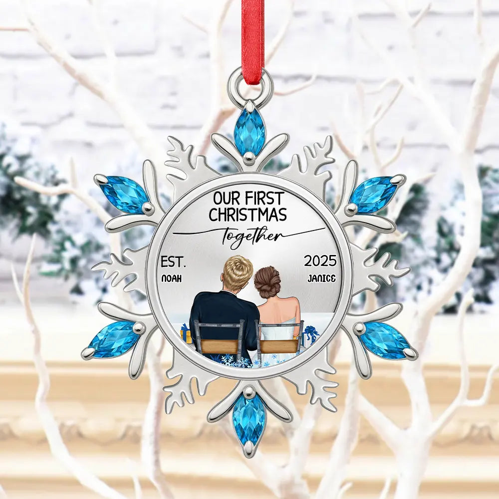 Gift For Couples,Gift For Husband,Gift For Wife,Christmas,Wedding,Love - Snowflake First Christmas Couple - Personalized Metal Ornament