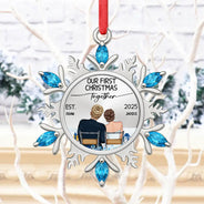 Gift For Couples,Gift For Husband,Gift For Wife,Christmas,Wedding,Love - Snowflake First Christmas Couple - Personalized Metal Ornament