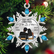 Gift For Couples,Gift For Husband,Gift For Wife,Christmas,Wedding,Love - Snowflake First Christmas Couple - Personalized Metal Ornament