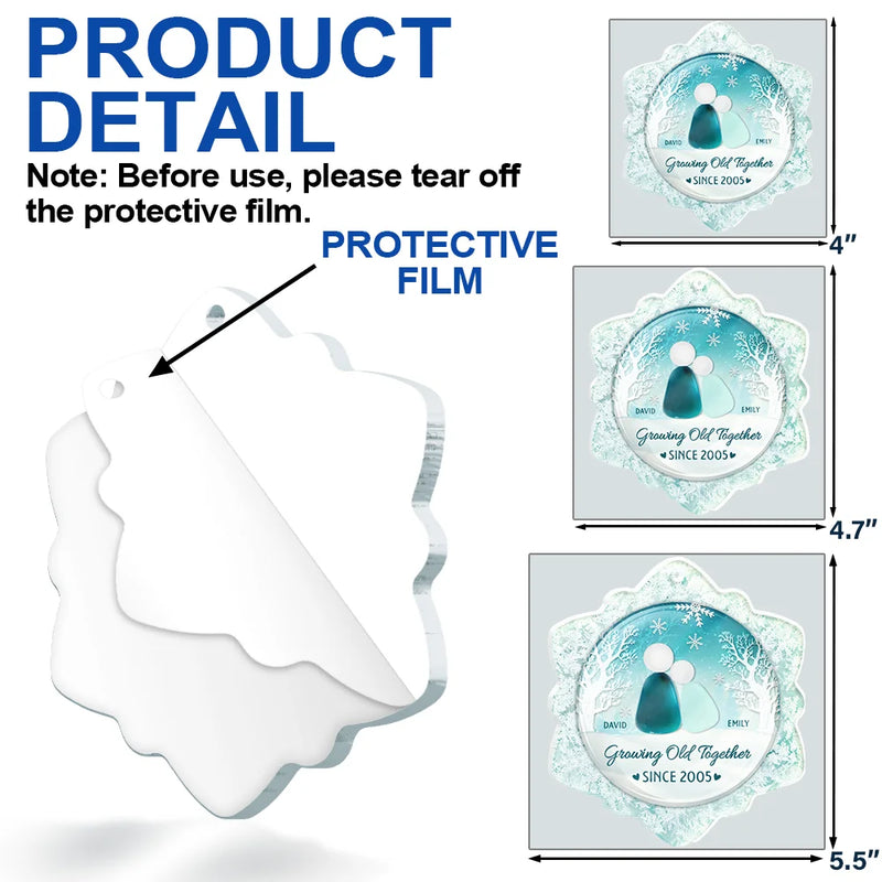 Gift For Couples,Old Couples,Gift For Husband,Gift For Wife,Gift For Boyfriend,Gift For Girlfriend,Love,Christmas - Snowflakes Growing Old Together - Personalized Custom Shaped Acrylic Ornament