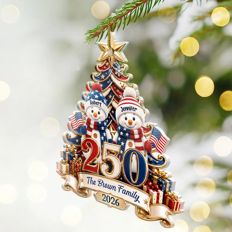 Independence Day,America 250th,Christmas,Proud,Family,Icon - Snowman 250 Years Of Freedom America Anniversary - Personalized Custom Shaped Acrylic Ornament
