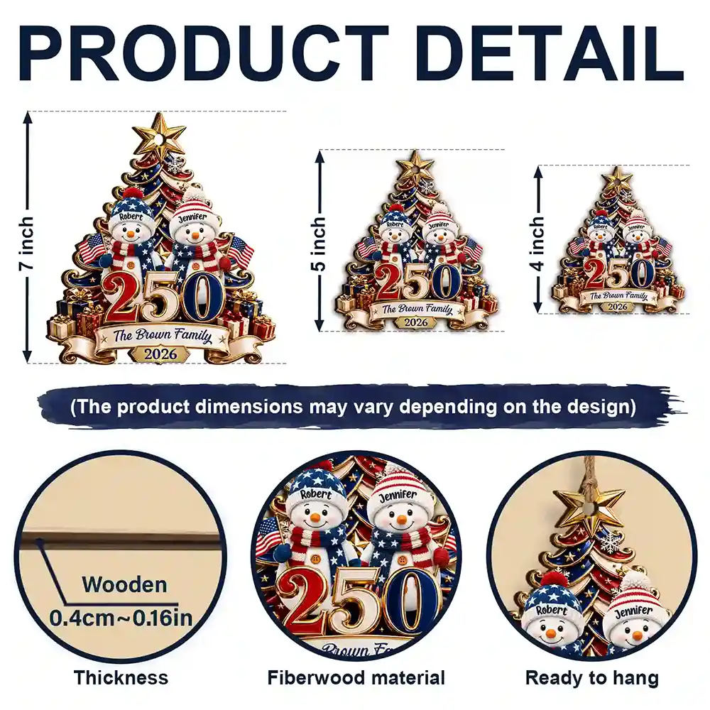 Independence Day,America 250th,Christmas,Proud,Family,Icon - Snowman 250 Years Of Freedom America Anniversary - Personalized Custom Shaped Wooden Ornament