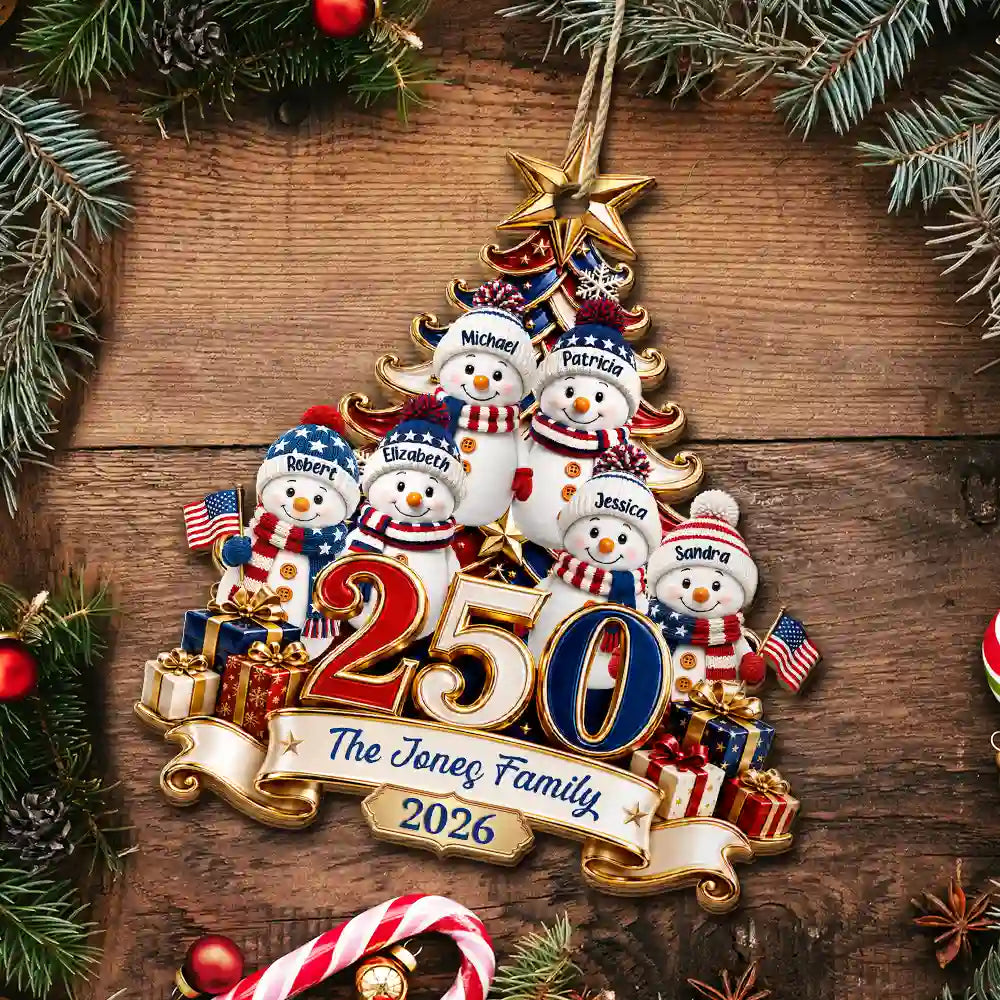 Independence Day,America 250th,Christmas,Proud,Family,Icon - Snowman 250 Years Of Freedom America Anniversary - Personalized Custom Shaped Wooden Ornament