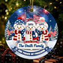 Independence Day,America 250th,Christmas,Proud,Family,Icon - Snowman 250 Years Of Freedom Anniversary - Personalized Circle Ceramic Ornament