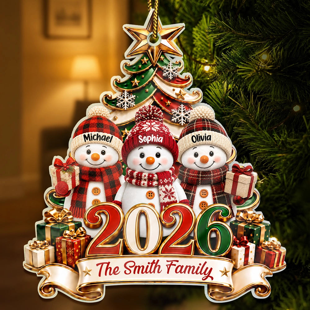 Snowman Christmas Family - Personalized Custom Shaped Acrylic Ornament