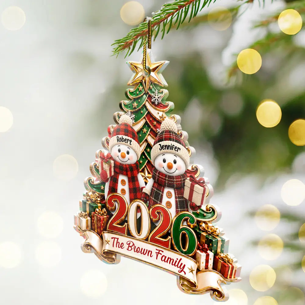 Christmas,Family,Icon,Happy - Snowman Christmas Family - Personalized Custom Shaped Acrylic Ornament