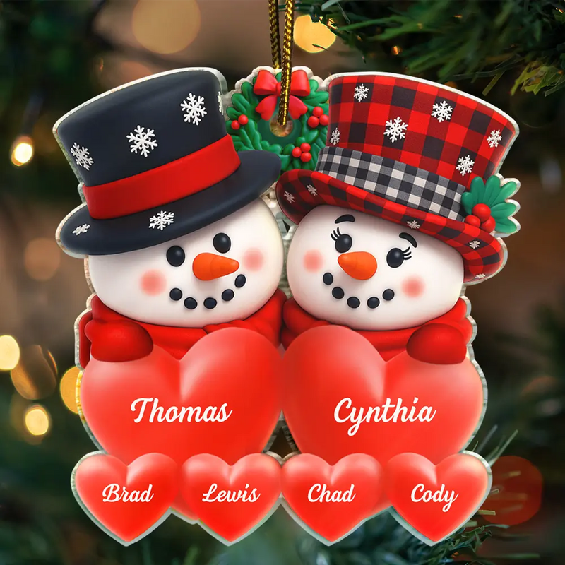 Family, Christmas - Snowman Family Full Of Love 3D Effect - Personalized Custom Shaped Acrylic Ornament