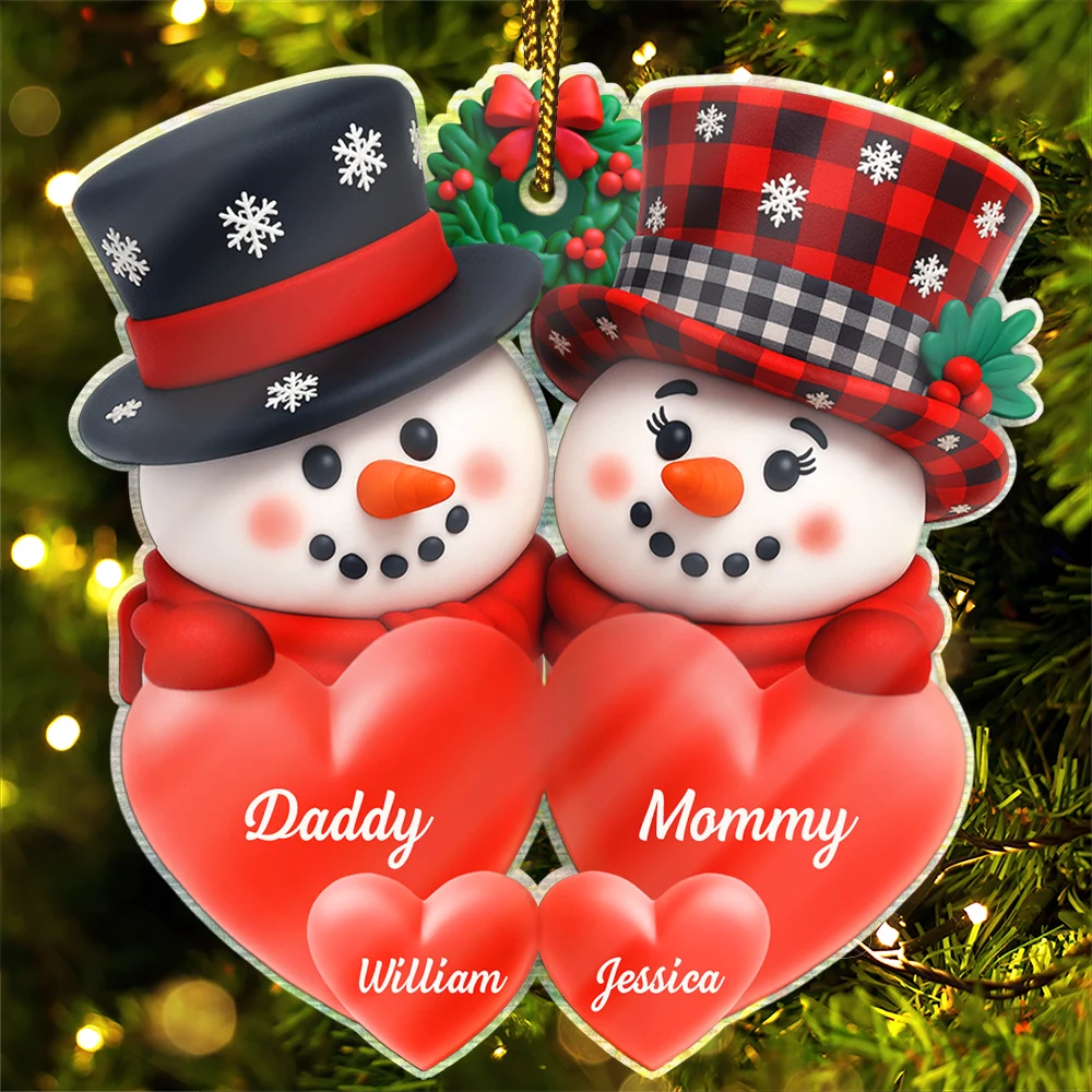 Family, Christmas - Snowman Family Full Of Love 3D Effect - Personalized Custom Shaped Acrylic Ornament