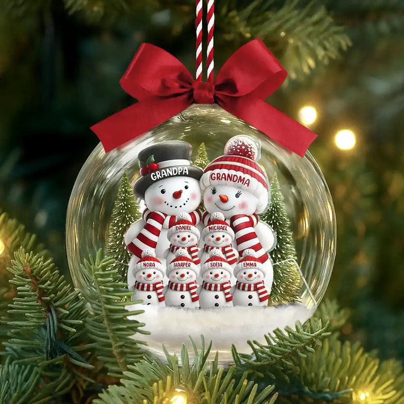 Christmas,Family,Love,Gift For Grandparents,Parents - Snowman Family Grandma Grandpa Kids - Personalized 3D Acrylic Ball Ornament