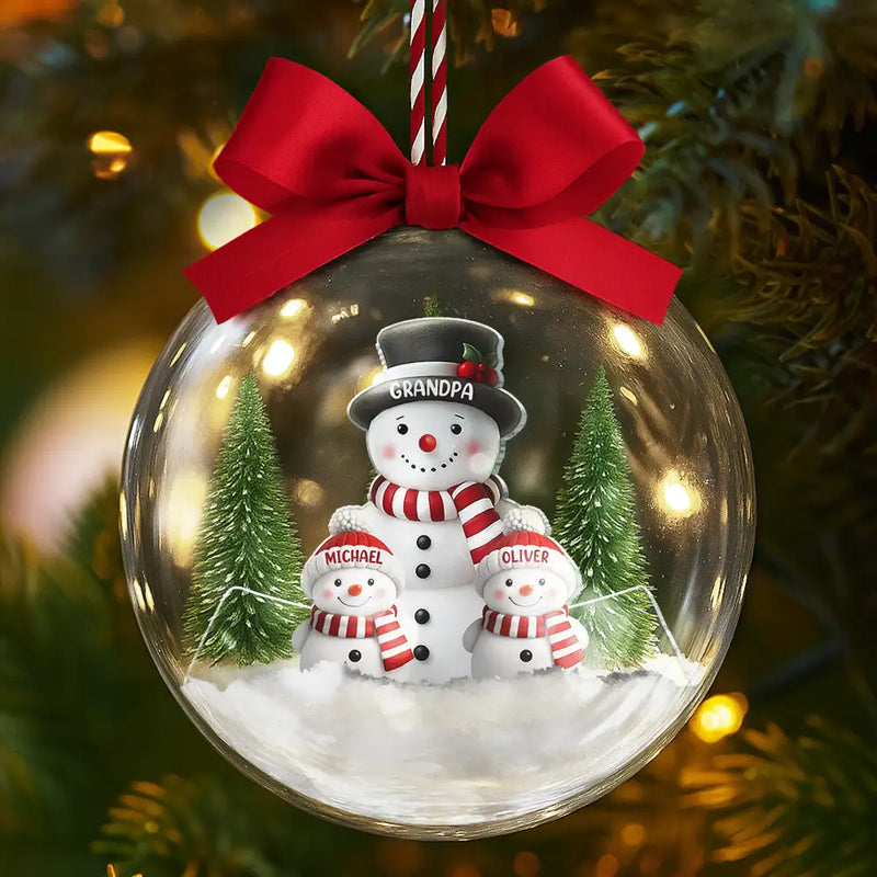 Christmas,Family,Love,Gift For Grandparents,Parents - Snowman Family Grandma Grandpa Kids - Personalized 3D Acrylic Ball Ornament