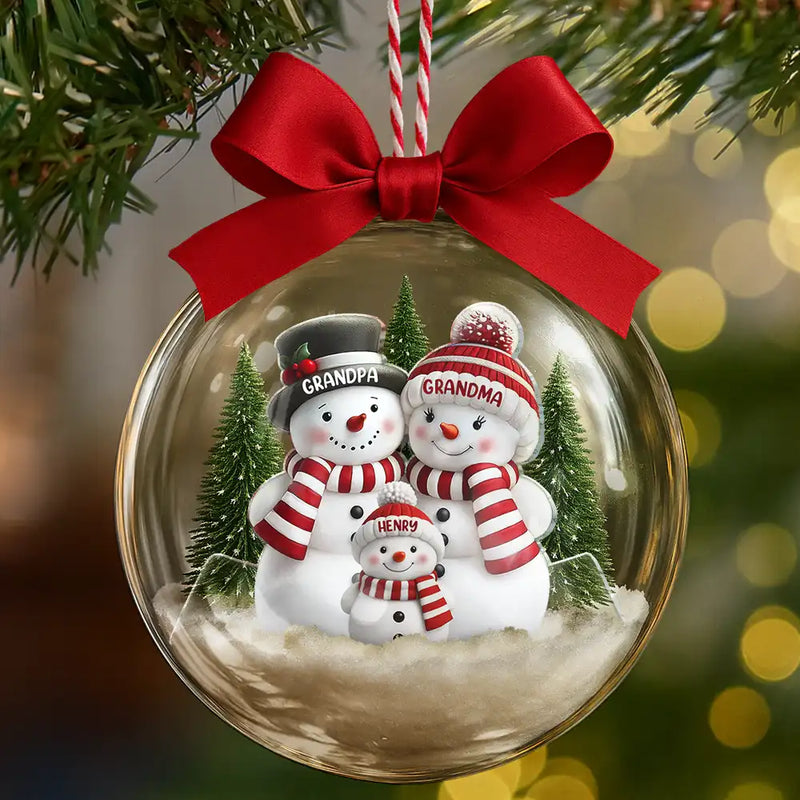 Christmas,Family,Love,Gift For Grandparents,Parents - Snowman Family Grandma Grandpa Kids - Personalized 3D Acrylic Ball Ornament
