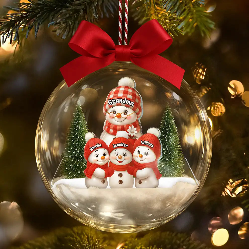 Snowman Grandma Grandpa Grandkids - Personalized 3D Acrylic Ball Ornament