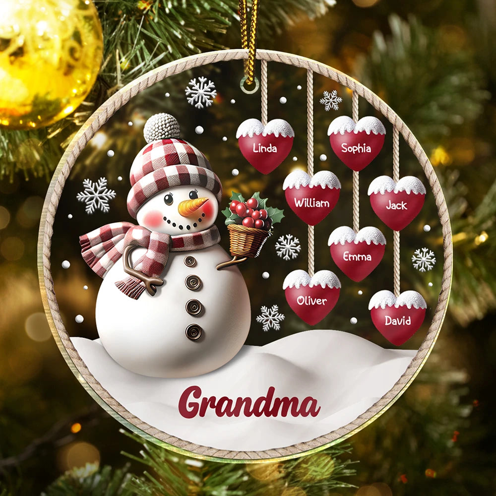 Snowman Grandma Grandpa Grandkids - Personalized Custom Shaped Acrylic Ornament