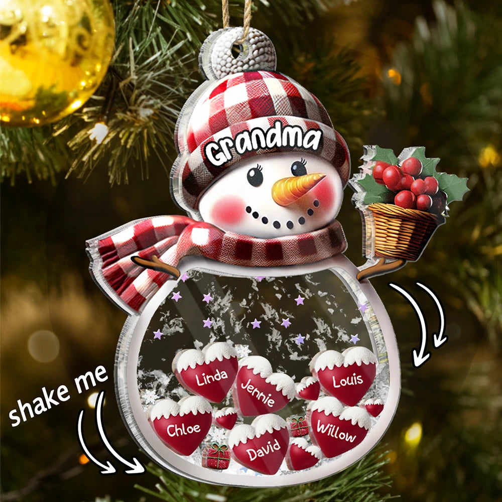 Snowman Grandma & Grandkids - Personalized 3-Layered Acrylic Shaker Ornament