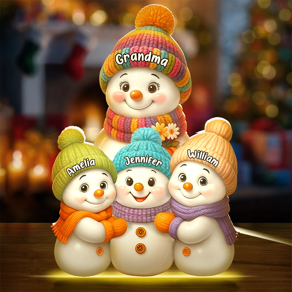 Gift For Grandparents,Gift For Grandma,Gift For Grandpa,Gift For Grandkids,Love,Christmas,Top Market,Non-Eng - Snowman Grandma and Grandkids - Personalized Custom Shaped Light Box