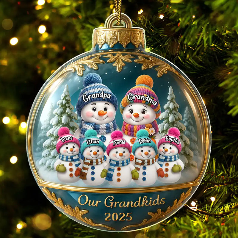 Gift For Grandpa,Gift For Women,Christmas,Top Market,Happy,Gift For Grandma,Gift For Grandparents - Snowman Our Grandkids - Personalized Custom Shaped Acrylic Ornament