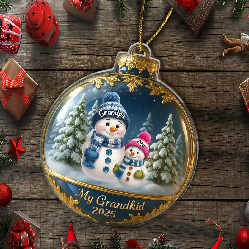 Gift For Grandpa,Gift For Women,Christmas,Top Market,Happy,Gift For Grandma,Gift For Grandparents - Snowman Our Grandkids - Personalized Custom Shaped Acrylic Ornament