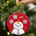 Gift For Grandma,Gift For Mother,Happy,Christmas - Snowy Grandma Nana Snowflake Grandkid Name - Personalized Circle Ceramic Ornament