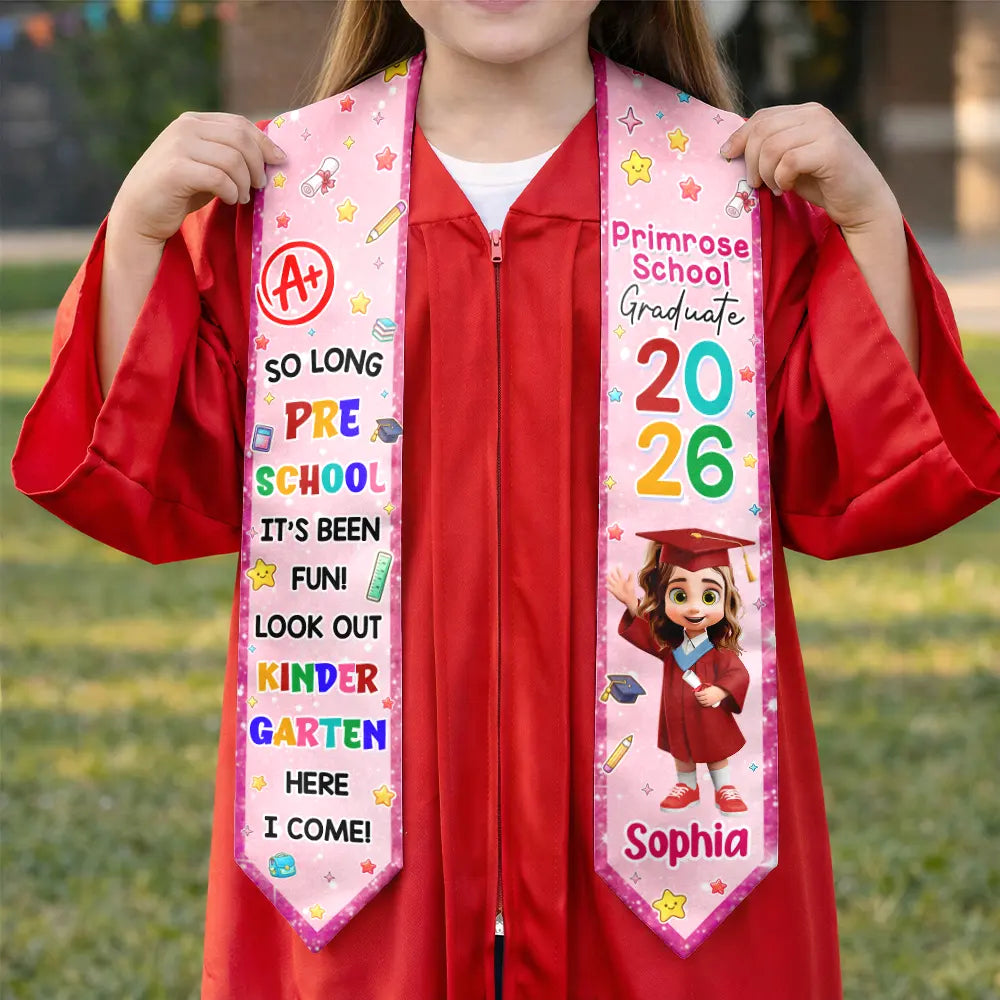 Graduation,Gift For Grandkids,Gift For Kids,Happy - So Long Preschool Graduation - Personalized Kid Graduation Stole