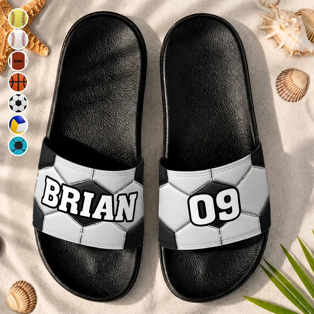 Soccer Baseball Basketball For Family, Sport Lovers - Personalized Unisex Slides