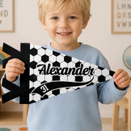 Confident,Back To School,Football (Soccer),Gift For Kids,Custom Text - Soccer Player With Name & Number - Personalized Pennant