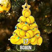 Gift For Yourself,Gift For Women,Gift For Men,Baseball,Basketball,Football,Golf,Happy,Christmas - Softball Christmas Tree - Personalized Custom Shaped Acrylic Ornament