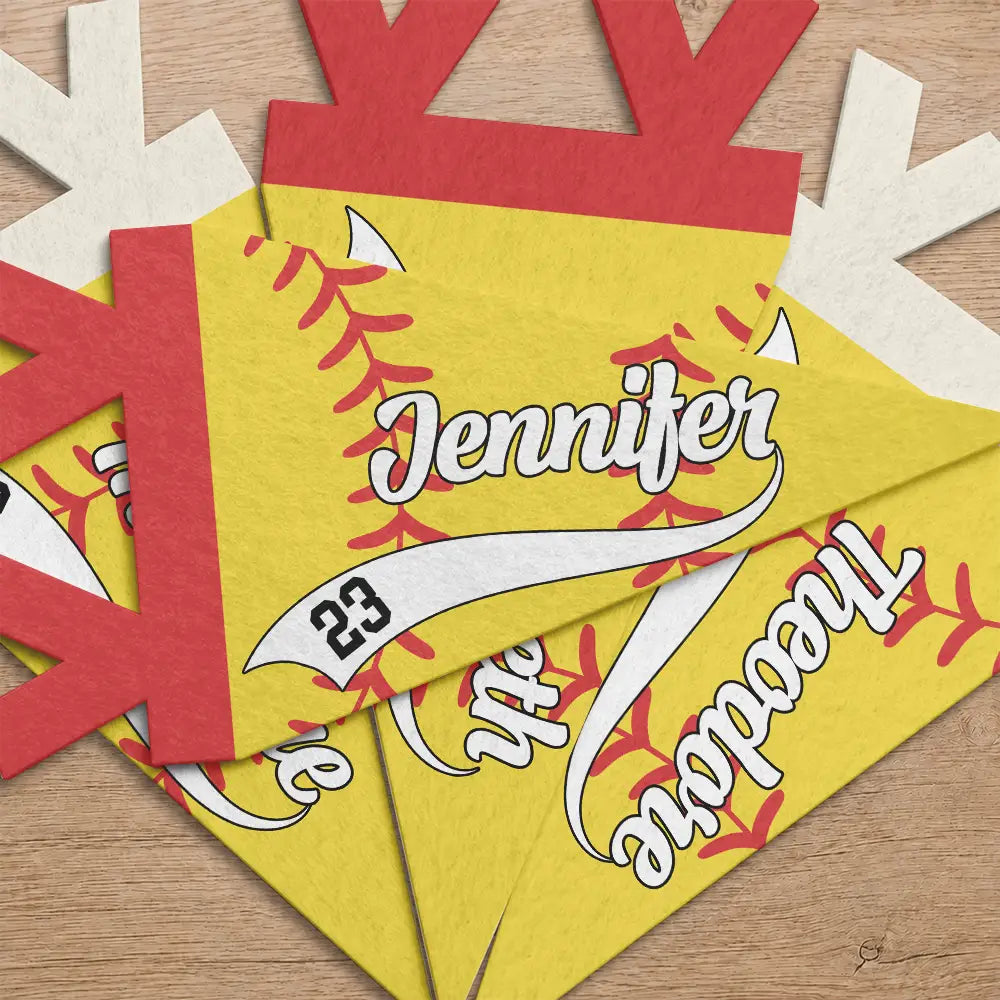 Confident,Back To School,Softball,Gift For Kids,Custom Text - Softball Player With Name & Number - Personalized Pennant