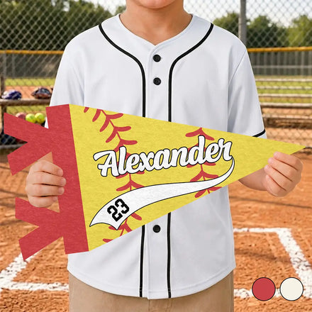 Softball Player With Name & Number - Personalized Pennant