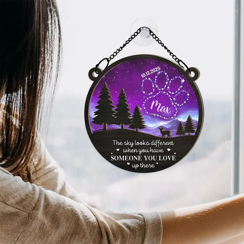 Gift For Yourself,Memorial,Pet Lovers,Pet Mom,Pet Dad,Gift For Women,Gift For Men,Family,Sad - Someone You Love Up There - Personalized Window Hanging Suncatcher Ornament
