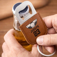 Gift For Father,Gift For Grandpa,Gift For Men,Happy,Sport Dad,Baseball,Basketball,Football (Soccer) - Sport Dad Baseball Basketball - Personalized Leather Bottle Opener Keychain
