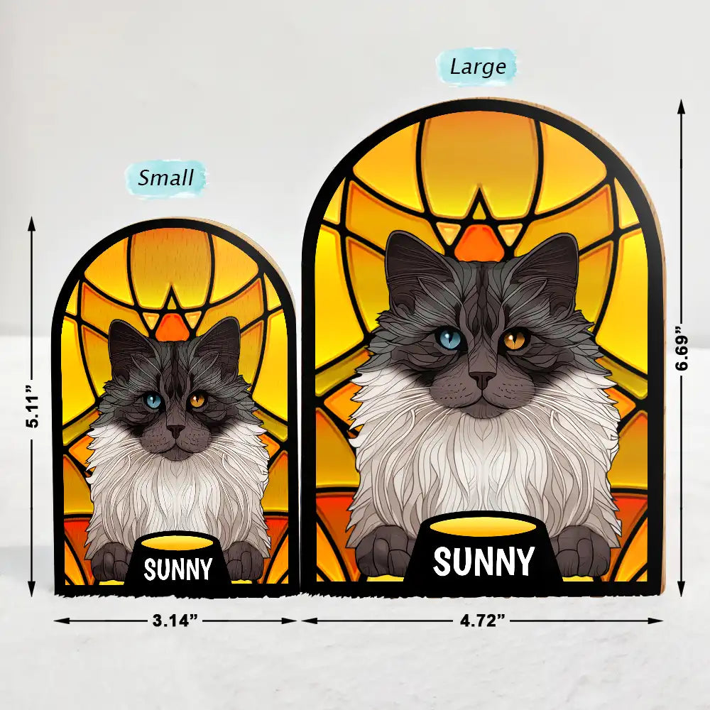 Pet Lovers,Pet Mom,Pet Dad - Stained Glass Cat Dog - Personalized Wood Book Ends