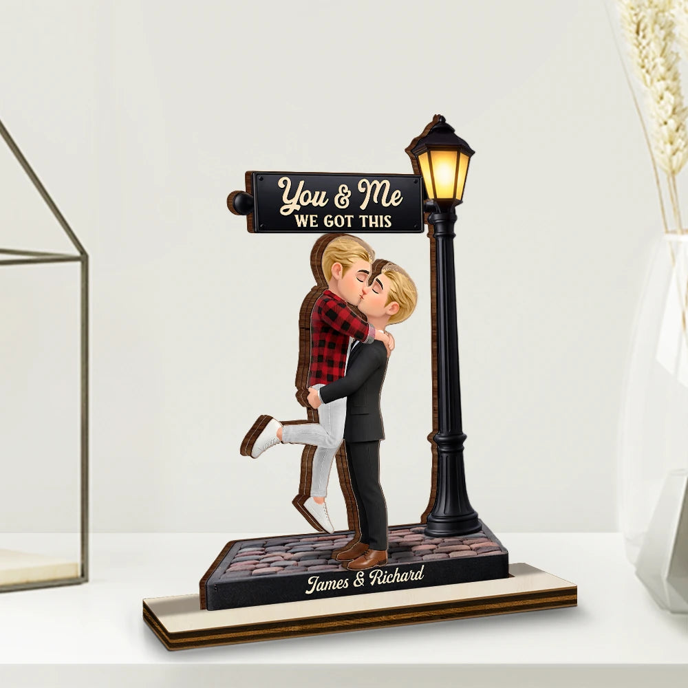 Gift For Couples,Gift For Husband,Gift For Wife,Gift For Boyfriend,Gift For Girlfriend,LGBT,Love,Dog Couple,Pet Couple - Standing Couple You And Me We Got This Under The Light - Personalized Custom Shaped Wooden Plaque