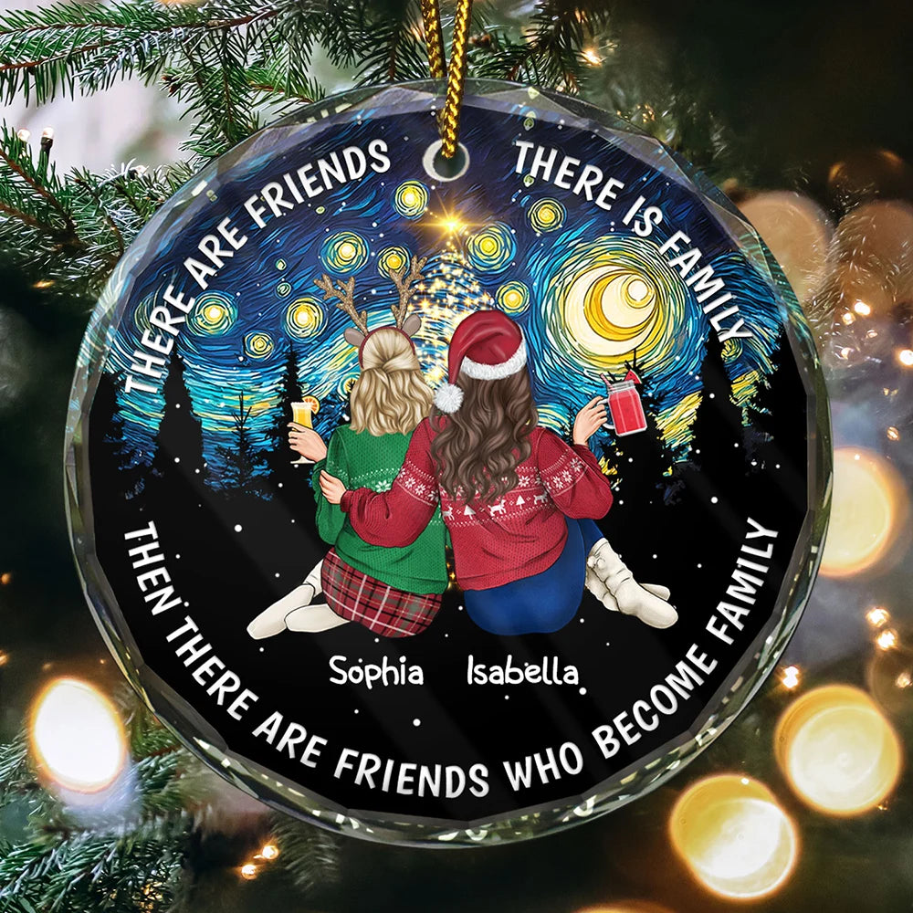 Starry Night Friends Who Become Family - Personalized Circle Glass Ornament