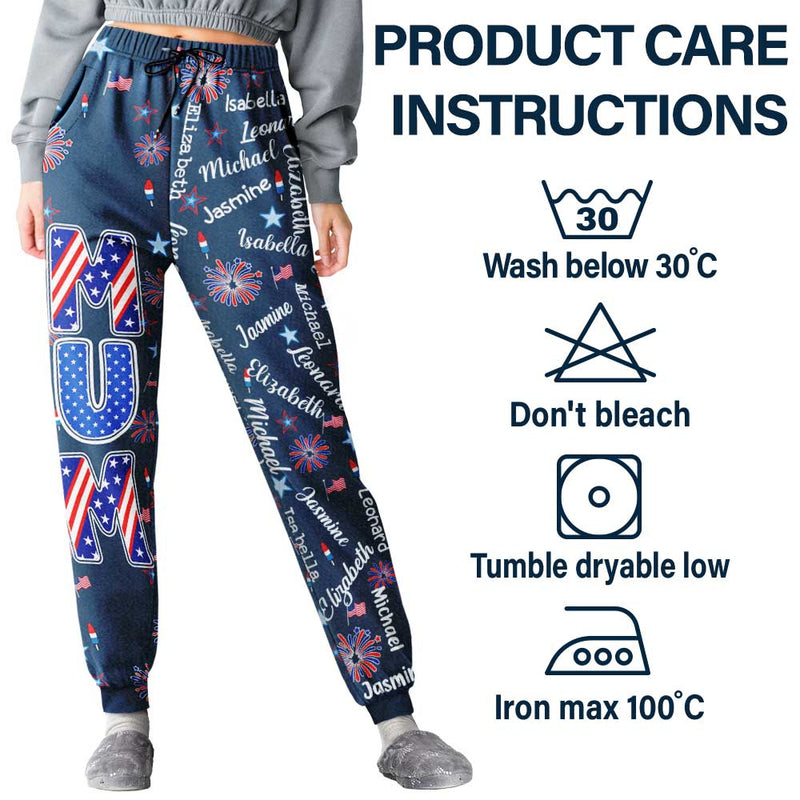 Independence Day,Gift For Grandpa,Gift For Grandma,Gift For Father,Gift For Mother,Proud - Stars & Stripes Grandpa Grandma Kid Name - Personalized Pajama Pants