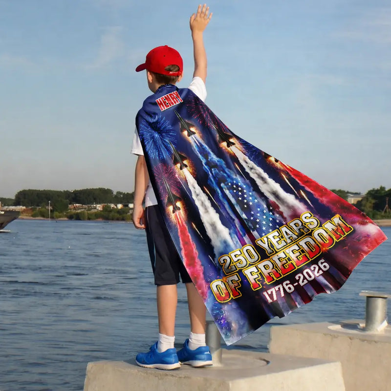 America 250th,Independence Day,Gift For Yourself,Proud,Custom Text - Stars And Stripes America 250th Semiquincentennial - Personalized Costume Cape