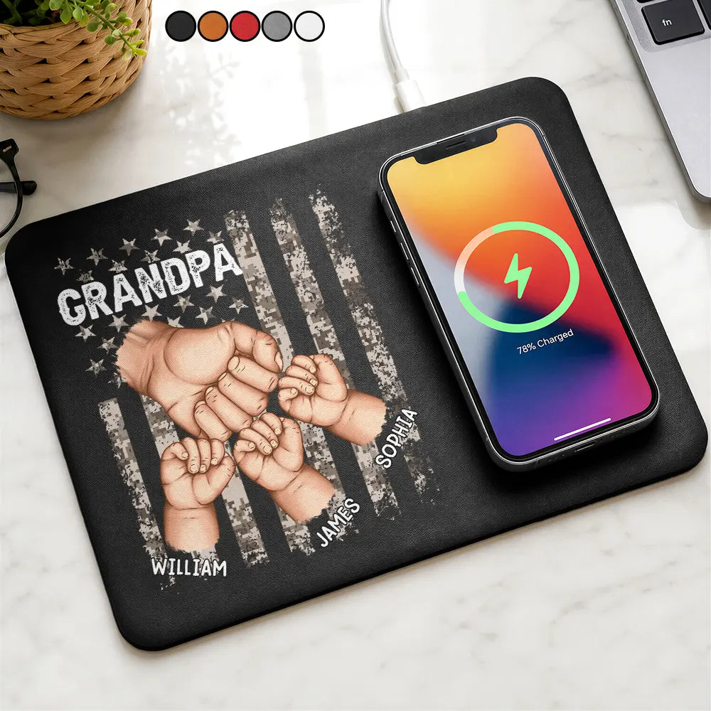 Stars And Stripes Best Grandpa Papa Ever - Personalized Leather Charging Mat