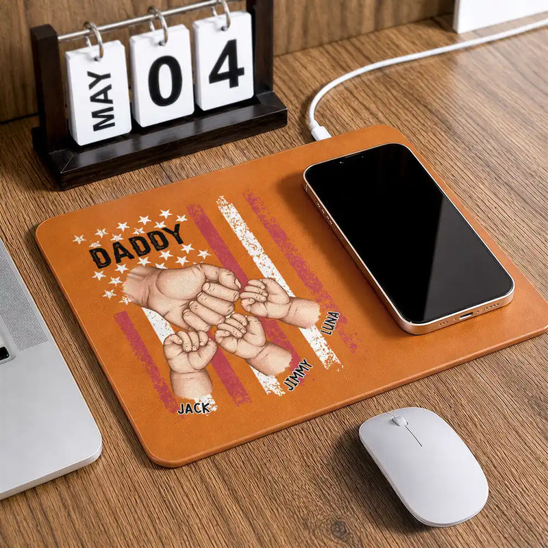 Gift For Father,Gift For Grandpa,Independence Day,Icon,Proud - Stars And Stripes Best Grandpa Papa Ever - Personalized Leather Charging Mat