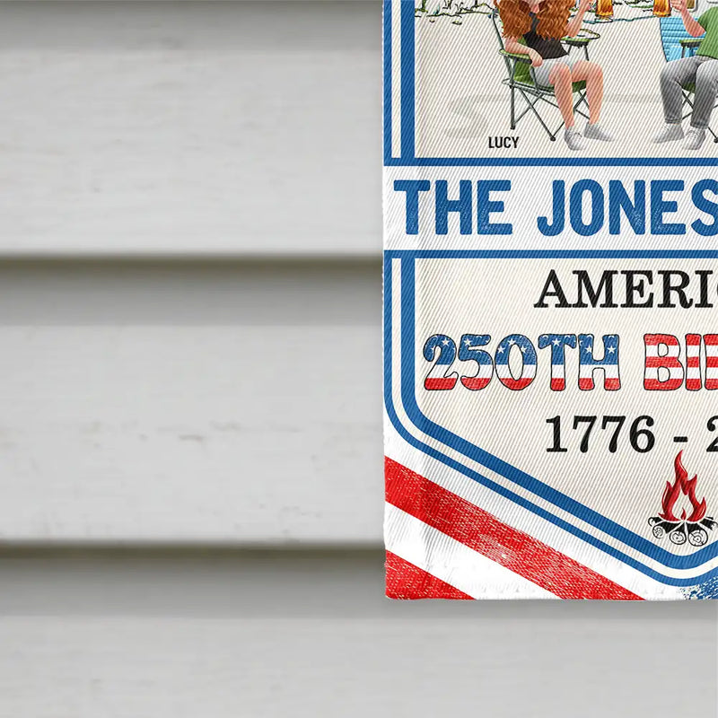 Independence Day, America 250th, amily, Camping, Happy - Stars And Stripes Camping Family 250th Anniversary - Personalized Flag